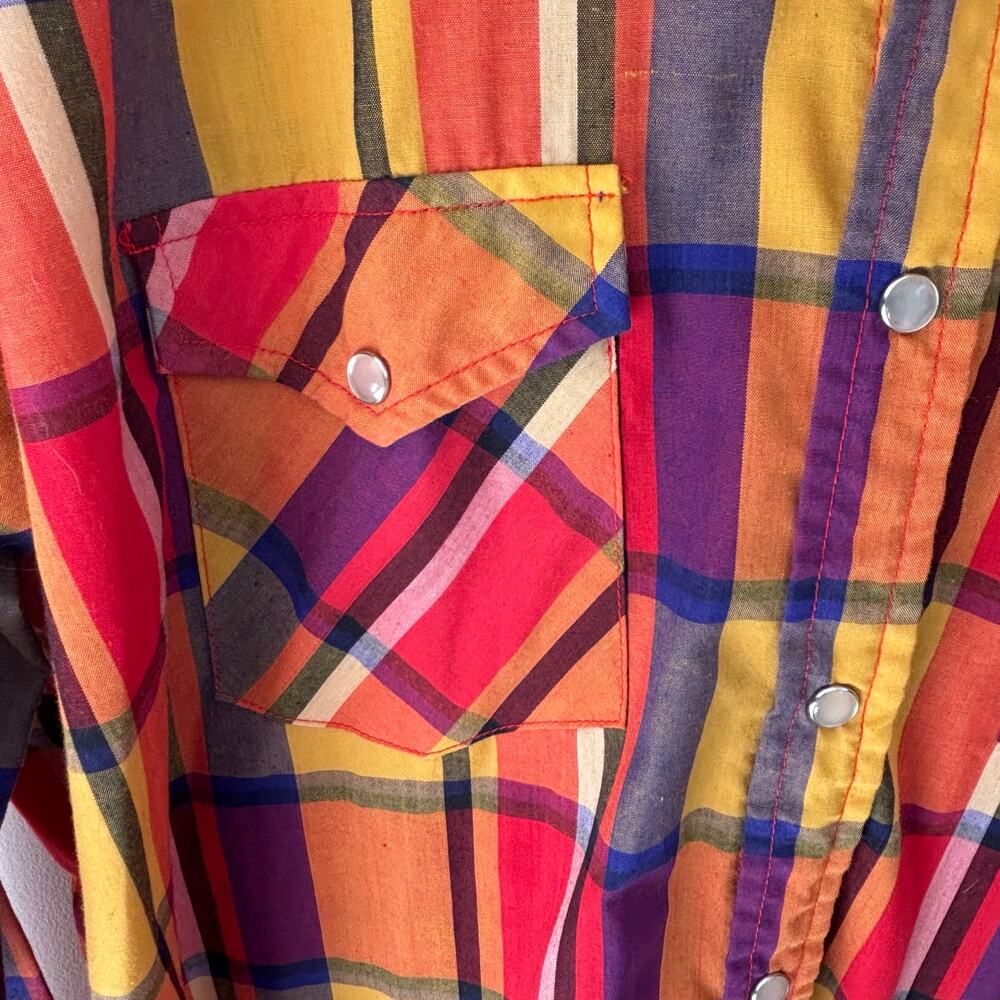 Vintage Westerner Men's XL Colorful Plaid Shirt Pearl Snap Cowboy Rodeo - Picture 5 of 7